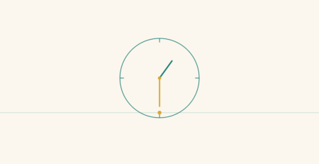 Orologio minimalista sull'1:30 con la soglia attraversata da un punto — orario di rientro in comunità educativa