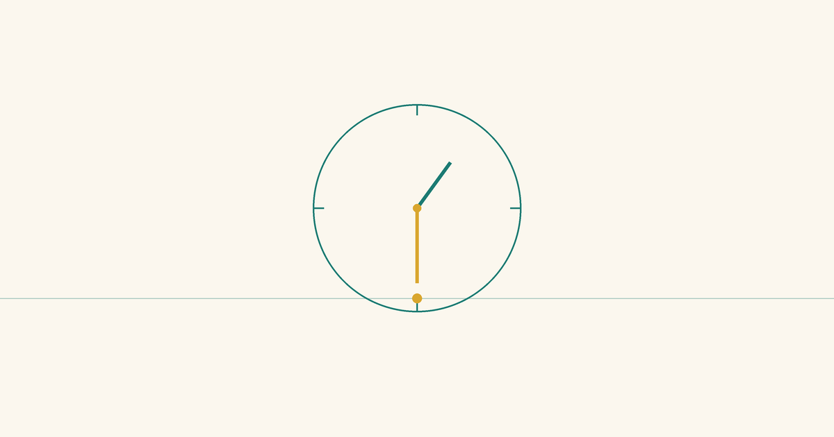 Orologio minimalista sull'1:30 con la soglia attraversata da un punto — orario di rientro in comunità educativa